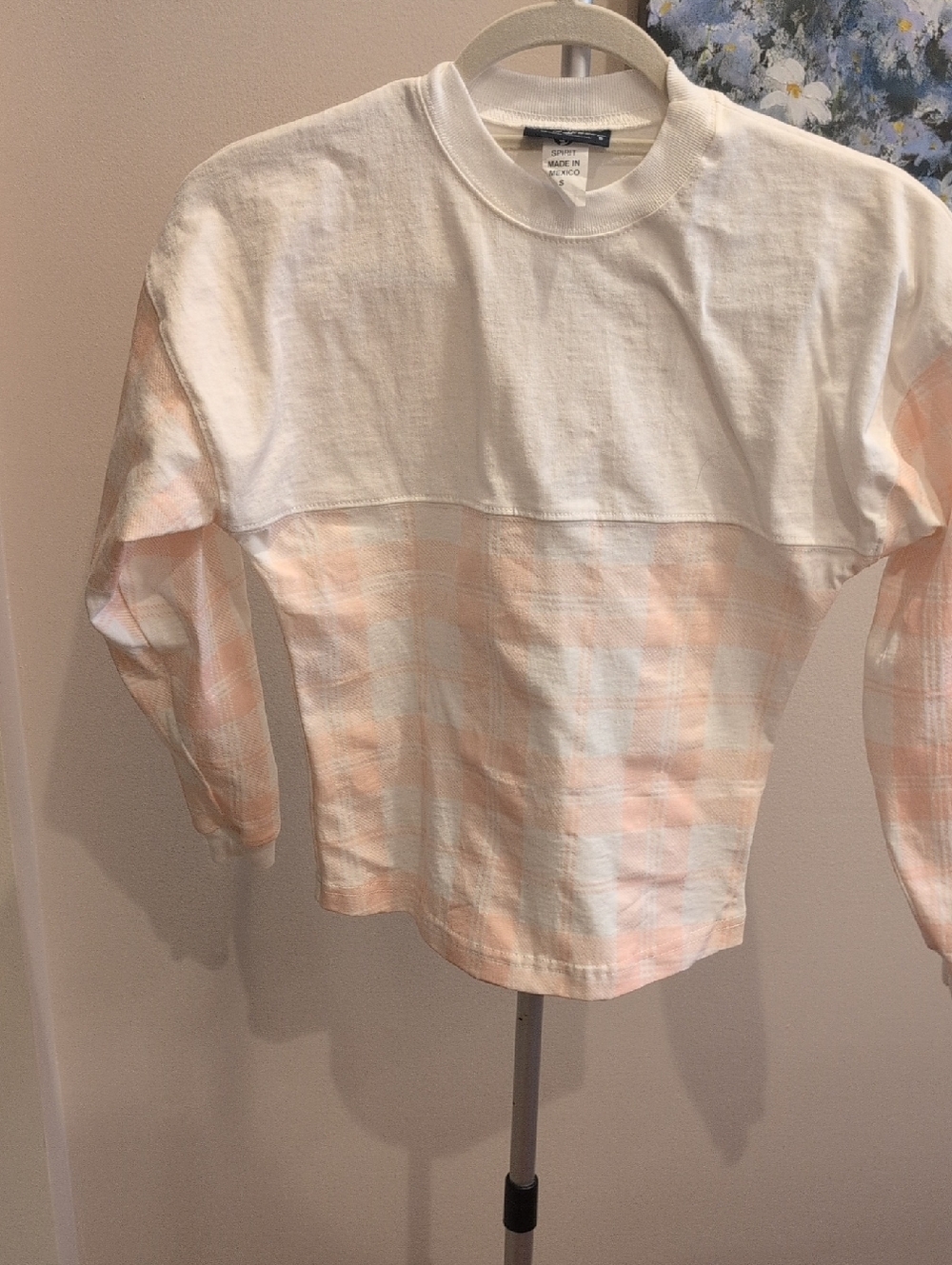 Kids Long Sleeve Colorblock Plaid Top - White & Peach